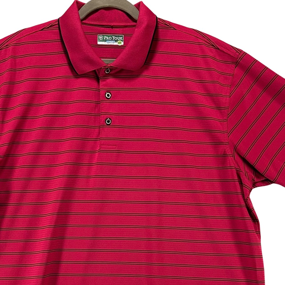 Pro Tour Polo Shirt Mens‎ XXL Pink Striped Golf Athletic Classic